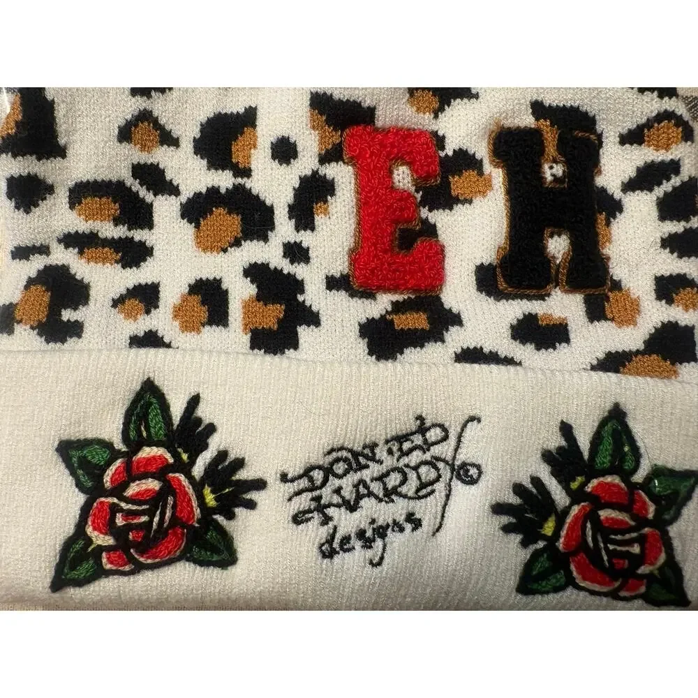 Ed Hardy winter beanie Unisex Adult, embroidered animal print rare sample NWT
